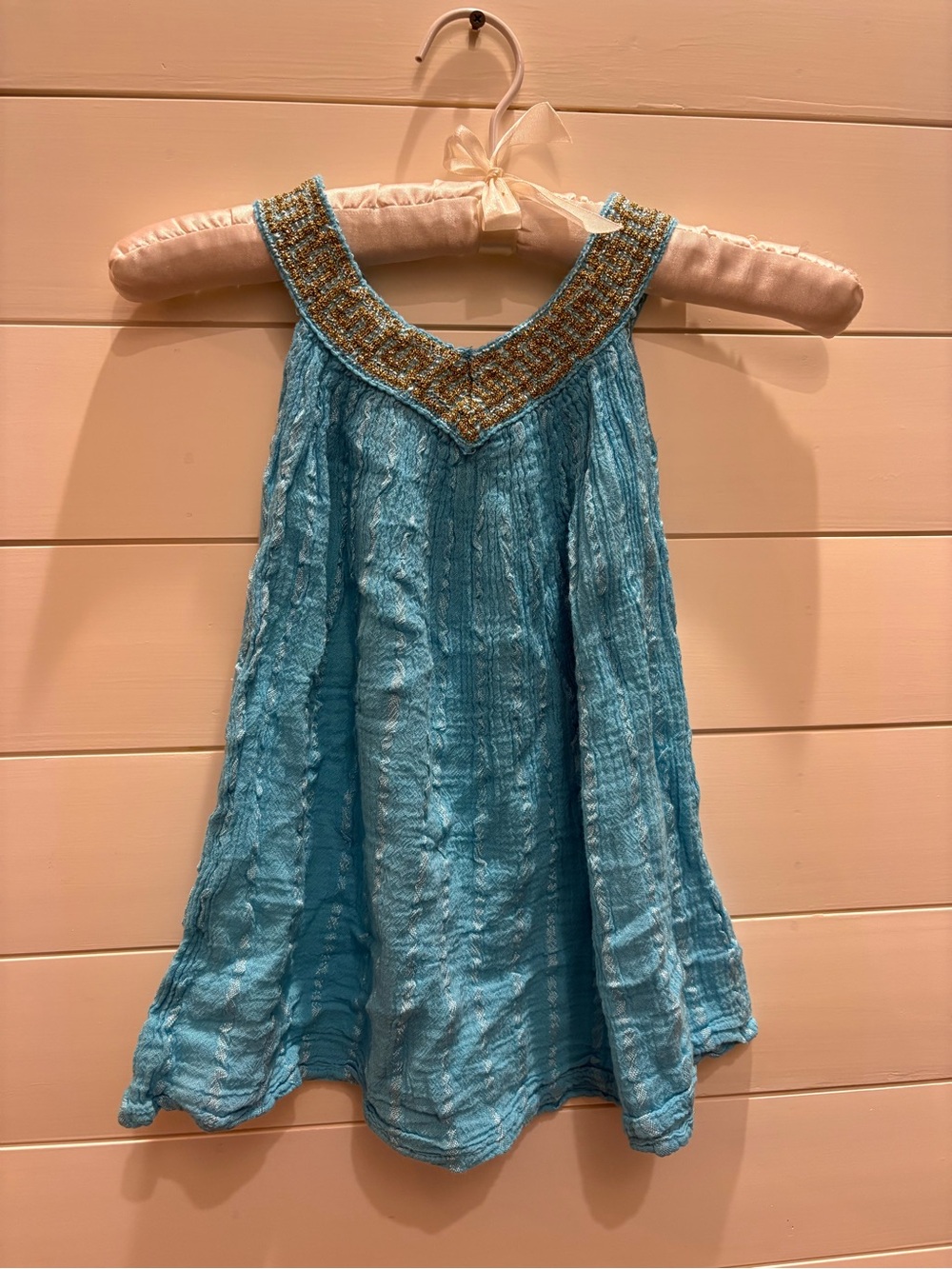 Vintage Grecian Style Blue and Gold V-Neck Top